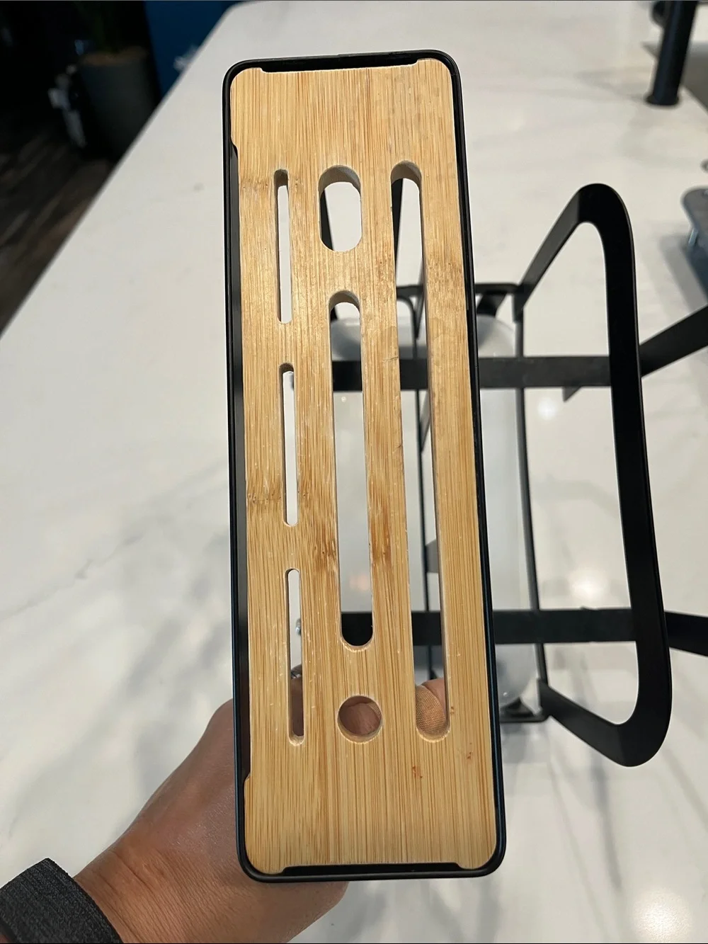 Bamboo Top Black Metal Utensil and Cutting Board Organizer